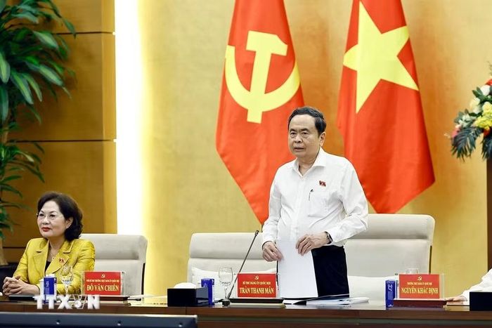 Ủy viên Bộ Chính trị, Bí thư Đảng ủy Quốc hội, Chủ tịch Quốc hội Trần Thanh Mẫn phát biểu. (Ảnh: Doãn Tấn/TTXVN)