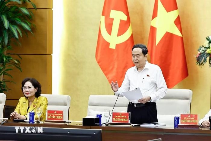 Ủy viên Bộ Chính trị, Bí thư Đảng ủy Quốc hội, Chủ tịch Quốc hội Trần Thanh Mẫn phát biểu. (Ảnh: Doãn Tấn/TTXVN)