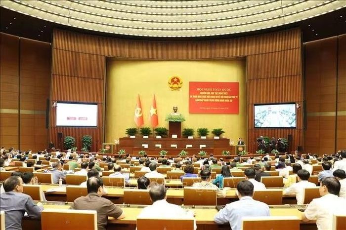 Quang cảnh hội nghị tại điểm cầu Trung tâm - Phòng họp Diên Hồng, Nhà Quốc hội, Hà Nội. Ảnh: Phương Hoa/TTXVN