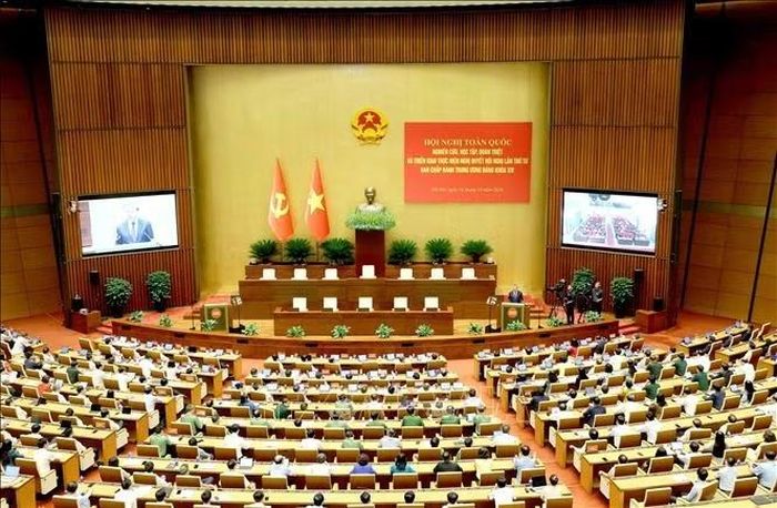 Toàn cảnh hội nghị tại điểm cầu Trung tâm - Phòng họp Diên Hồng, Nhà Quốc hội, Hà Nội. Ảnh: Phương Hoa/TTXVN
