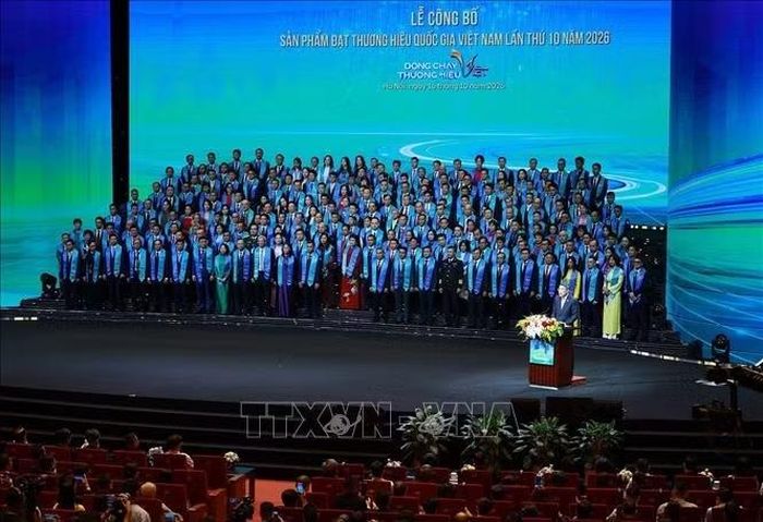 Thủ tướng Lê Minh Hưng phát biểu tại Lễ công bố sản phẩm đạt Thương hiệu quốc gia Việt Nam lần thứ 10 - năm 2026. Ảnh: Dương Giang/TTXVN