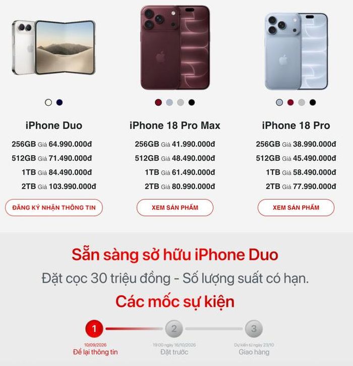 Đại lý yêu cầu khách hàng đặt cọc 30 triệu đồng nếu muốn sở hữu iPhone Duo. Ảnh chụp màn hình.