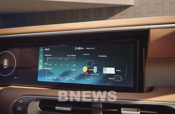 Màn hình 12,3 inch nối liền cong nhẹ về phía người lái trên Hyundai Palisade Hybrid hoàn toàn mới 