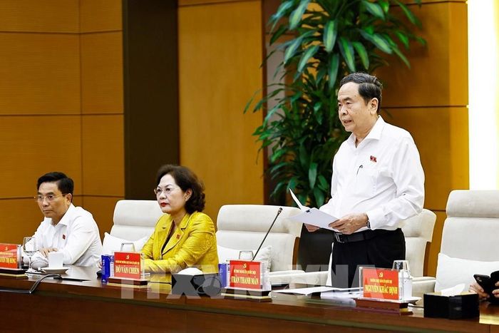 Uỷ viên Bộ Chính trị, Bí thư Đảng uỷ Quốc hội, Chủ tịch Quốc hội Trần Thanh Mẫn phát biểu. Ảnh: Doãn Tấn - TTXVN