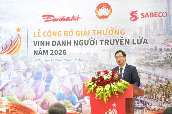 Ông Cao Xuân Thạo, Phó Chủ tịch Ủy ban Trung ương Mặt trận Tổ quốc Việt Nam phát biểu tại Lễ công bố giải thưởng. Ảnh: Hà Trần