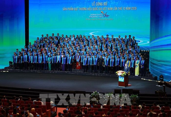 Thủ tướng Lê Minh Hưng phát biểu tại Lễ công bố sản phẩm đạt Thương hiệu quốc gia Việt Nam lần thứ 10 - năm 2026. Ảnh: Dương Giang – TTXVN