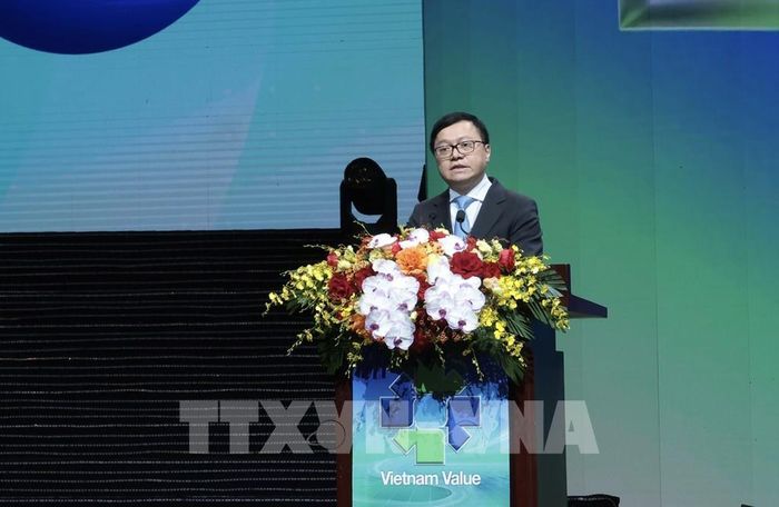 Đồng chí Lê Quốc Minh, Uỷ viên Trung ương Đảng, Tổng biên tập Báo Nhân dân phát biểu. Ảnh: Trần Việt - TTXVN