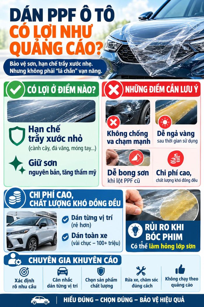 PPF không phải lá bùa bảo hộ mọi va chạm, trầy xước sơn, người dùng cần đánh giá đúng nhu cầu sử dụng.