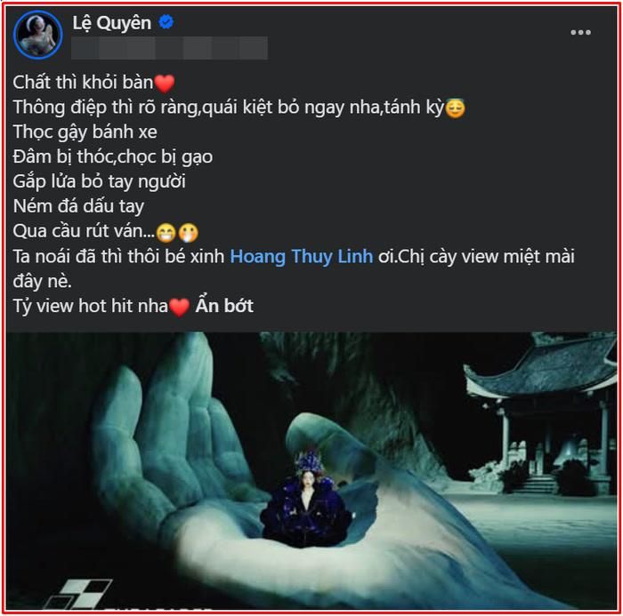 Lệ Quyên cũng tấm tắc trước tác phẩm mới từ Hoàng Thùy Linh. 