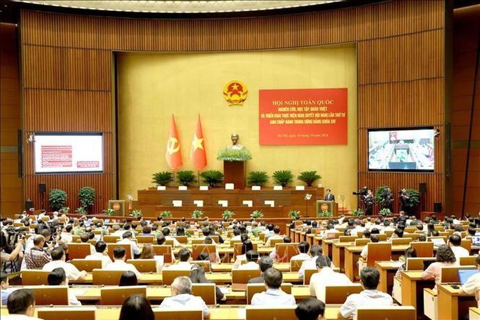 Quang cảnh hội nghị tại điểm cầu Trung tâm - Phòng họp Diên Hồng, Nhà Quốc hội, Hà Nội. Ảnh: Phương Hoa - TTXVN