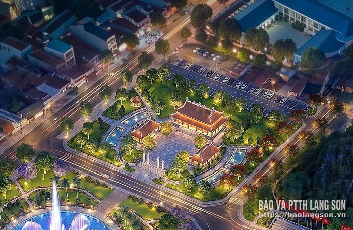 Phối cảnh Khu tưởng niệm Chủ tịch Hồ Chí Minh nhìn từ hướng Tây Nam (ban đêm)