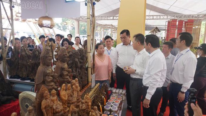 Đại biểu tham quan các gian hàng trưng bày tại hội chợ.