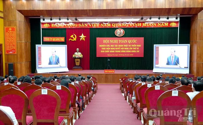 Quang cảnh hội nghị tại điểm cầu tỉnh Quảng Trị - Ảnh: X.P