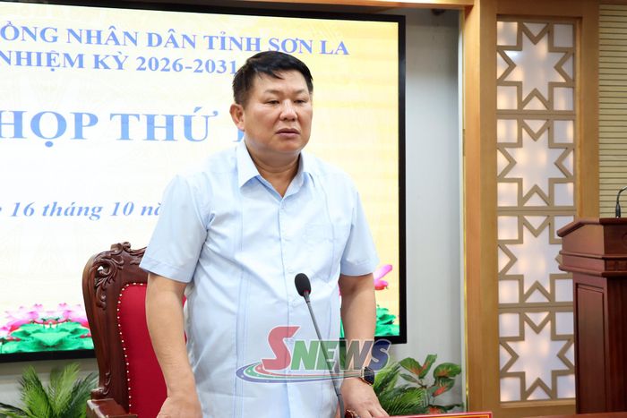Đồng chí Lò Minh Hùng, Phó Bí thư Thường trực Tỉnh ủy, Chủ tịch HĐND tỉnh phát biểu chỉ đạo tại phiên họp.