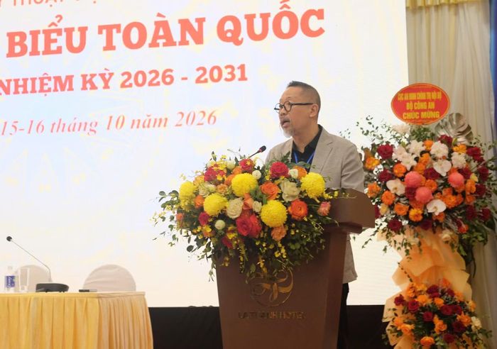 Tân Chủ tịch Hội Mỹ thuật Việt Nam Đào Quốc Huy phát biểu nhận nhiệm vụ.