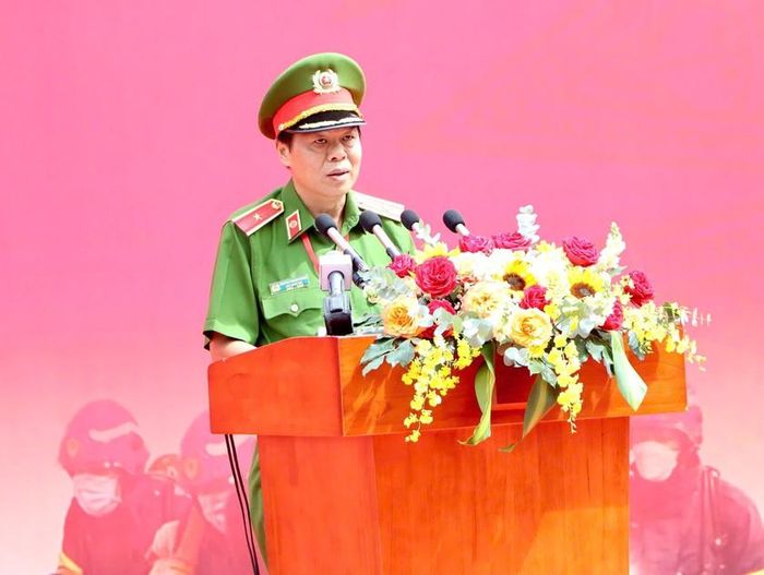 Thiếu tướng Nguyễn Thanh Hưởng phát biểu chỉ đạo tại buổi diễn tập.