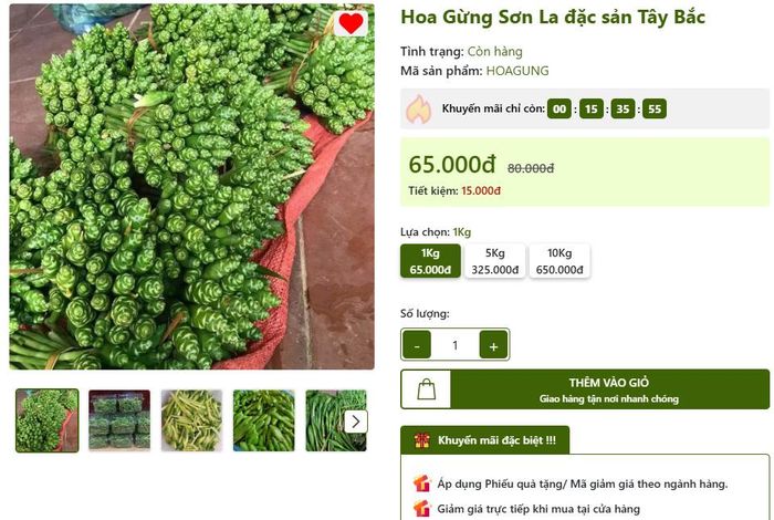 Hoa gừng được rao bán trên chợ mạng - Ảnh chụp màn hình