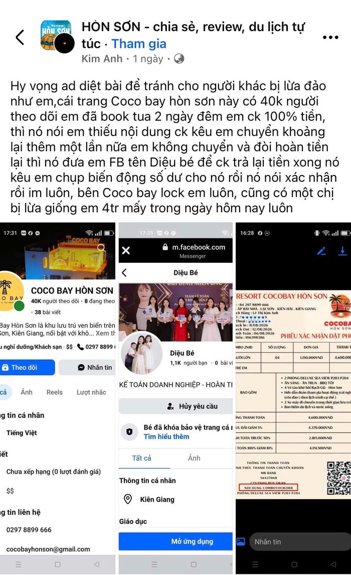 Du khách bị lừa đảo sau khi chuyển khoản và đăng lên mạng xã hội để cảnh báo