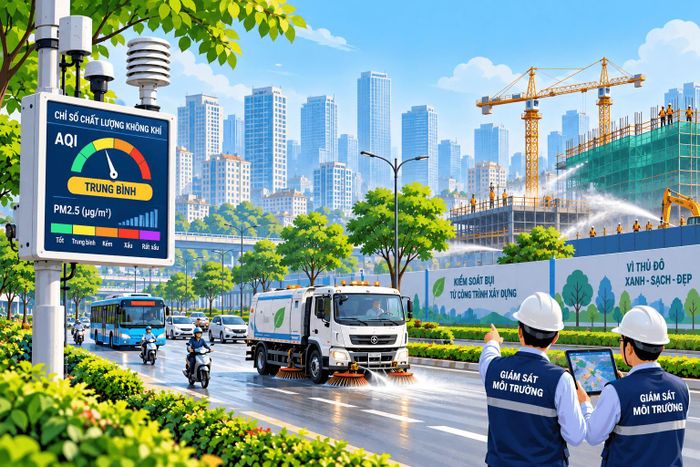 Trước áp lực ô nhiễm không khí trong những tháng cuối năm, Hà Nội tập trung kiểm soát nguồn thải, tăng cường vệ sinh đường phố, giám sát công trường xây dựng và nâng cao trách nhiệm của các cấp, ngành trong phát hiện, xử lý vi phạm môi trường. Ảnh minh họa.