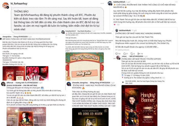 Trước mắt, nhiều FC, fansite cập nhật đã được hỗ trợ thực hiện được các project treo cờ, phướn trong ngày diễn ra concert.