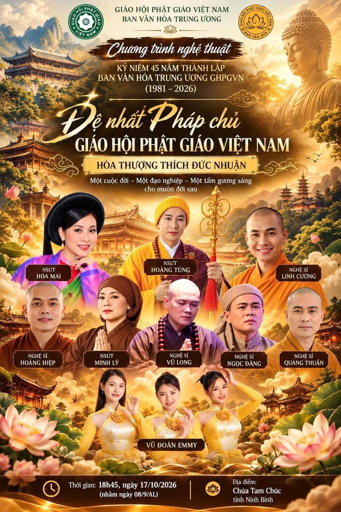 các nghệ sĩ tham gia vở nhạc kịch cải lương “Đức Đệ nhất Pháp chủ Giáo hội Phật giáo Việt Nam: Đại lão Hòa thượng Thích Đức Nhuận”.