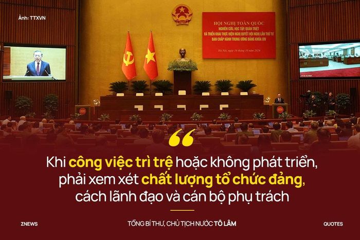 Tổng Bí thư, Chủ tịch nước Tô Lâm yêu cầu xây dựng, chỉnh đốn Đảng phải gắn với đổi mới phương thức lãnh đạo, cầm quyền và nâng cao năng lực tổ chức thực hiện. Đổi mới cách lãnh đạo cần đi cùng việc chuẩn bị cán bộ đủ năng lực, trách nhiệm. Khi công việc trì trệ hoặc không phát triển, phải xem xét chất lượng tổ chức đảng, cách lãnh đạo và cán bộ phụ trách.