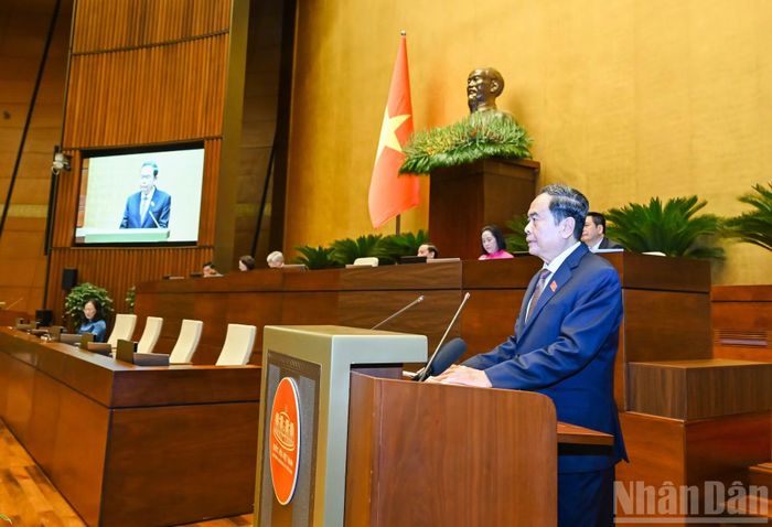 Chủ tịch Quốc hội Trần Thanh Mẫn phát biểu khai mạc kỳ họp. (Ảnh: DUY LINH)