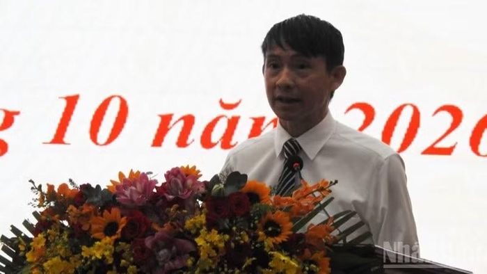 Đại biểu trình bày tham luận tại hội thảo. (Ảnh: NGUYỄN TRUNG)