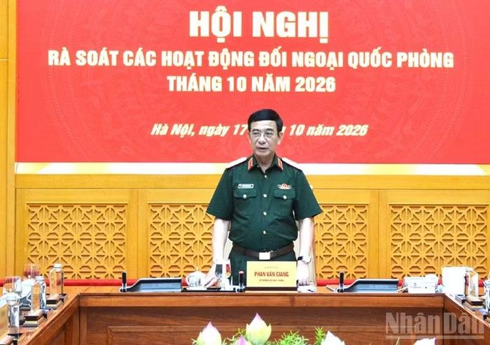 Đại tướng Phan Văn Giang chủ trì Hội nghị rà soát các hoạt động đối ngoại quốc phòng tháng 10/2026. (Ảnh: THẾ ĐẠI)