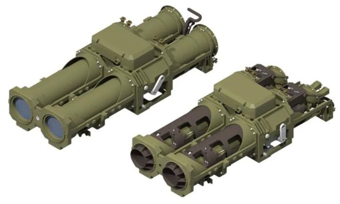 Hình bên trái là bệ phóng BGM-71 TOW hiện có, trong khi hình bên phải là bệ phóng đó nhưng được lắp bộ chuyển đổi để bắn được tên lửa Spike LR2. Ảnh: Leonardo DRS 