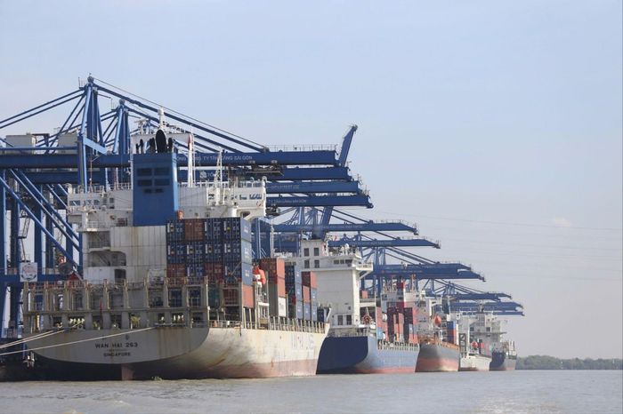 Hoạt động xếp dỡ hàng hóa tại Cảng container quốc tế Việt Nam VICT, phường Tân Thuận, TPHCM. Ảnh: QUANG PHÚC
