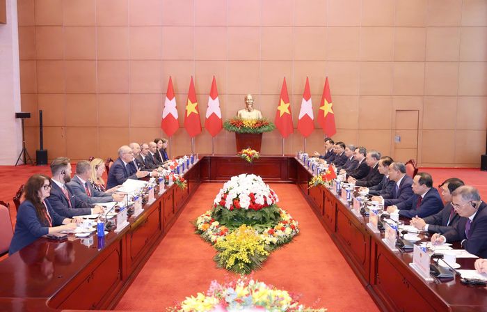  Tổng Bí thư, Chủ tịch nước Tô Lâm hội đàm với Tổng thống Thụy Sĩ Guy Parmelin. Ảnh: QUANG PHÚC 