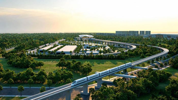 Nhiều tuyến đường sắt đang được nghiên cứu để kết nối sân bay Long Thành với TPHCM và khu vực Đông Nam Bộ. Ảnh: Phối cảnh minh họa.