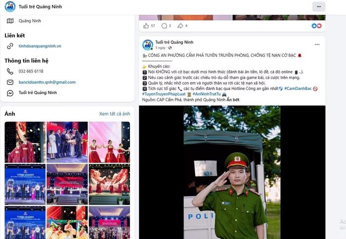 Fanpage Tuổi trẻ Quảng Ninh của Thành Đoàn Quảng Ninh chia sẻ các bài viết về phòng, chống tệ nạn xã hội.