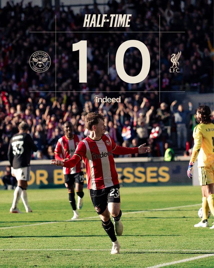 45 phút đầu khép lại với tỷ số 1-0 nghiêng về Brentford