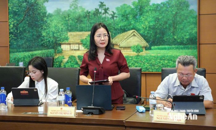 Đại biểu Nguyễn Thị Minh Tú - Giám đốc Trung tâm Khoa học xã hội và Nhân văn, Sở Khoa học và Công nghệ tham gia thảo luận tổ. Ảnh: Khánh Duy