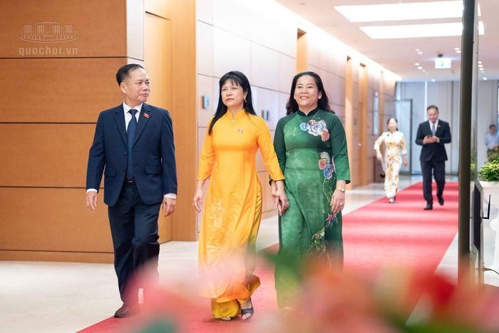  Phó Trưởng đoàn chuyên trách Đoàn ĐBQH tỉnh Hà Tĩnh Trần Đình Gia và các đại biểu bên lề kỳ họp. Ảnh: Quochoi.vn 