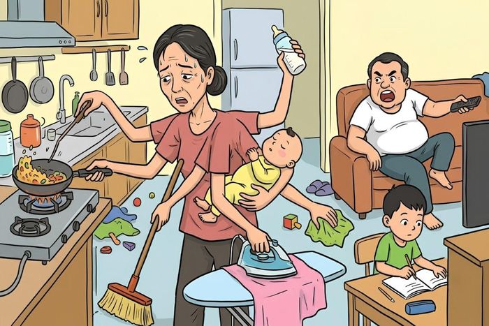 Trong nhiều gia đình, người phụ nữ gần như phải âm thầm "hy sinh" gánh vác mọi công việc. Minh hoạ internet