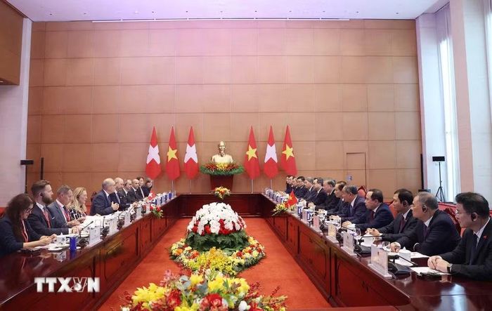 Tổng Bí thư, Chủ tịch nước Tô Lâm hội đàm với Tổng thống Thụy Sĩ Guy Parmelin. (Ảnh: Thống Nhất/TTXVN)