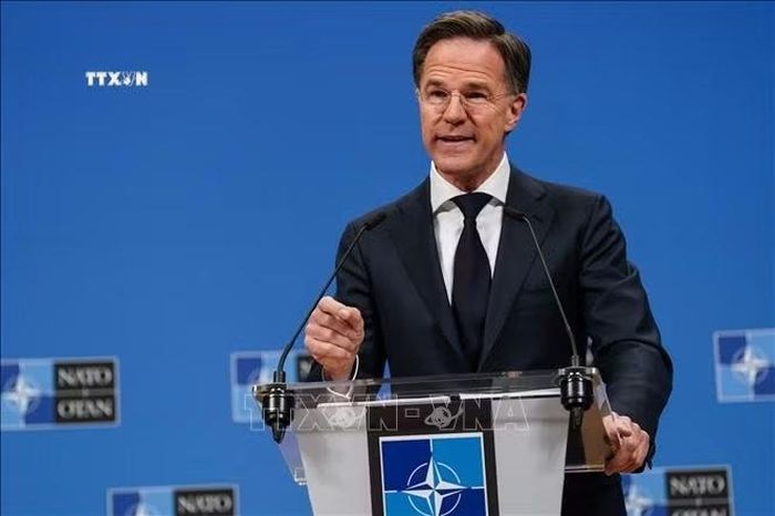 Tổng Thư ký NATO Mark Rutte phát biểu họp báo tại Brussels, Bỉ. Ảnh: THX/TTXVN phát