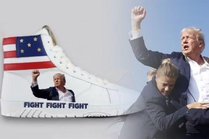 Hình ảnh đôi giày FIGHT FIGHT FIGHT in hình Tổng thống Trump trong cuộc ám sát hụt tại Pennsylvania. Nguồn: Getty Images.
