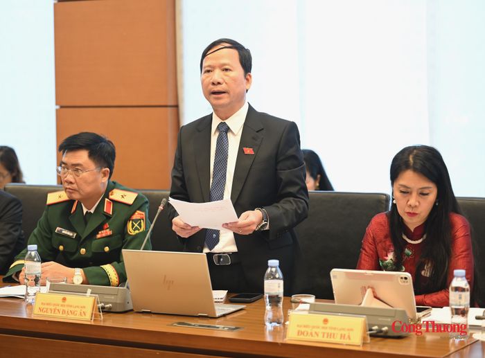 Đại biểu Nguyễn Đặng Ân, Phó Trưởng Đoàn ĐBQH tỉnh Lạng Sơn phát biểu tại tổ.