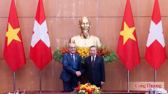 Tổng Bí thư, Chủ tịch nước Tô Lâm và Tổng thống Liên bang Thụy Sĩ Guy Parmelin cùng Đoàn đại biểu cấp cao hai nước tiến hành hội đàm.