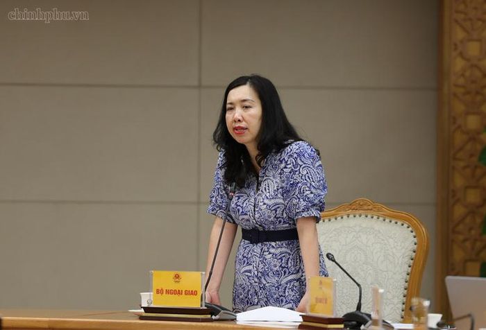 Thứ trưởng Bộ Ngoại giao Lê Thị Thu Hằng phát biểu tại cuộc họp - Ảnh: chinhphu.vn/Phương Nguyên