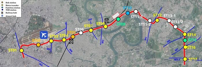Bản đồ tuyến số 6, đoạn sân bay Tân Sơn Nhất - Phú Hữu. (Ảnh chụp ĐTM).