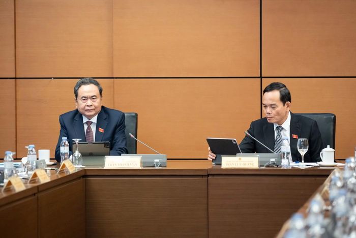 Chủ tịch Quốc hội Trần Thanh Mẫn và Bí thư Thành ủy Hồ Chí Minh Trần Lưu Quang. Ảnh: Quochoi.vn