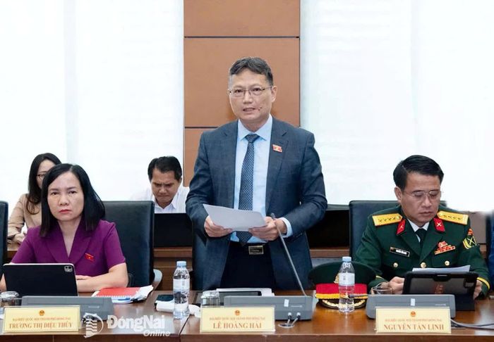 Đại biểu Lê Hoàng Hải (Đoàn Đại biểu Quốc hội thành phố Đồng Nai) phát biểu tại phiên thảo luận tổ. Ảnh: CTV