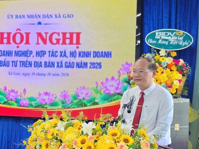  Chủ tịch UBND xã Nguyễn Đăng Quang phát biểu tại hội nghị. Ảnh: Hà Duy 