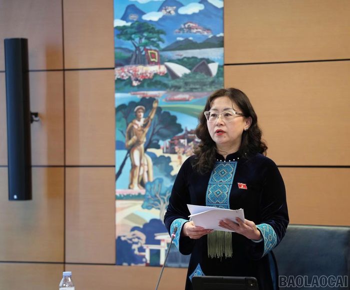Đồng chí Giàng Thị Dung - Phó Bí thư Tỉnh ủy, Trưởng Đoàn đại biểu Quốc hội tỉnh chủ trì thảo luận tổ.