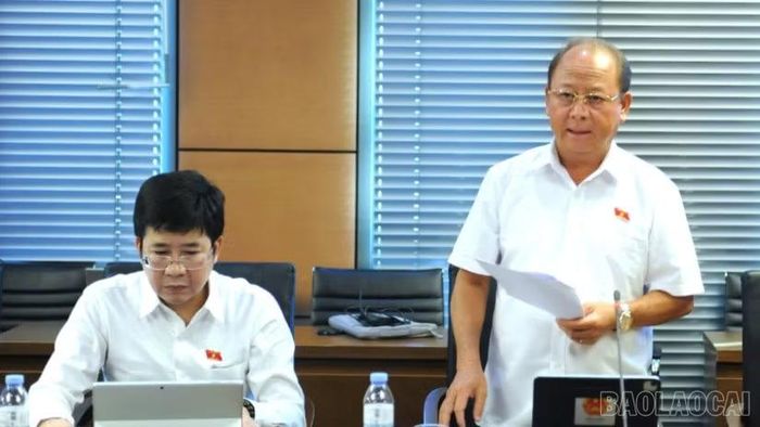 Đại biểu Sùng A Lềnh - Phó Trưởng Đoàn chuyên trách Đoàn đại biểu Quốc hội tỉnh Lào Cai phát biểu thảo luận tại tổ.